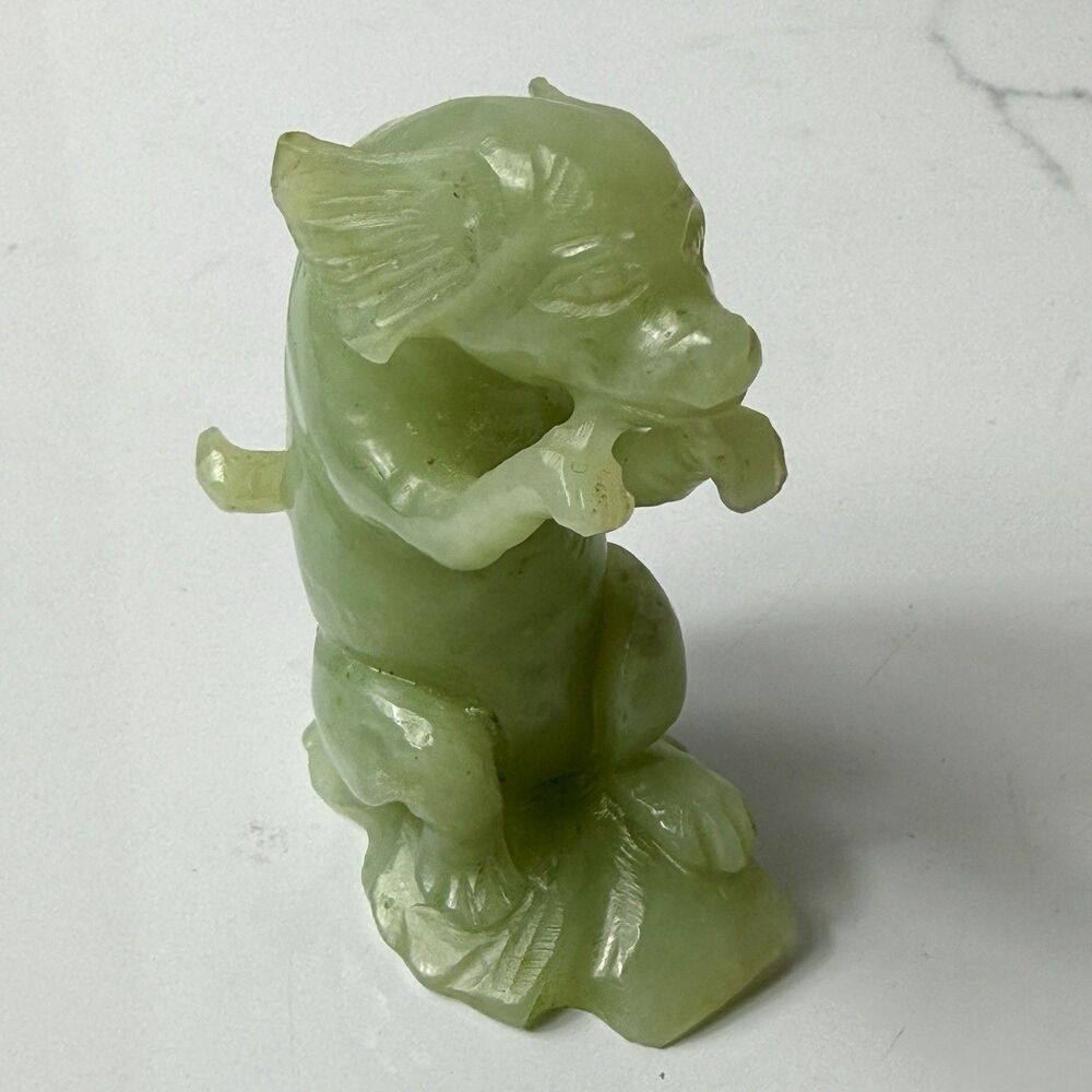 Hand Carved Natural Jade Jadeite Green Burma Dog Figure Zodiac Chinese Calendar